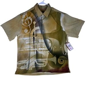The Havanera Co Button Down Shirt Mens XL Musical Instrument Graphic Green Gold